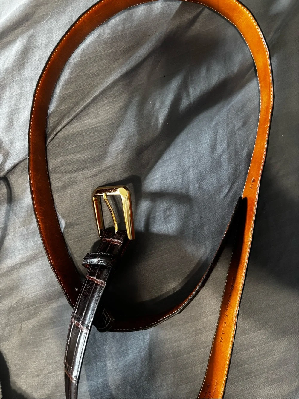 Trafalgar Two-Tone Genuine Alligator/Leather Belt with Gold Buckle